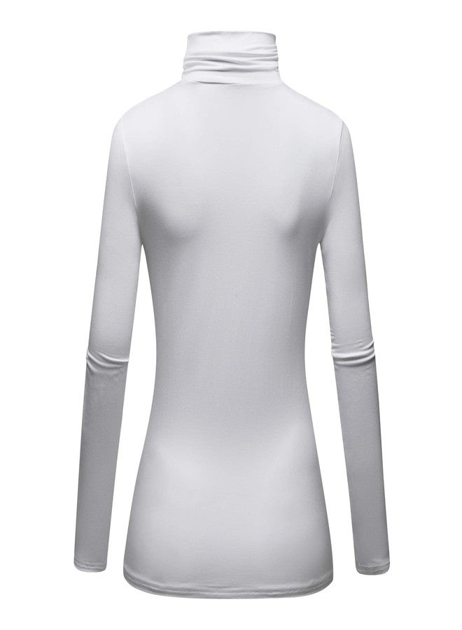OThread & Co. تيشيرت نسائي بأكمام طويلة وياقة عالية من OThread & Co.، طبقة أساسية مطاطية مريحة، بلوزة بياقة عالية (صغير، أبيض) - Image 4